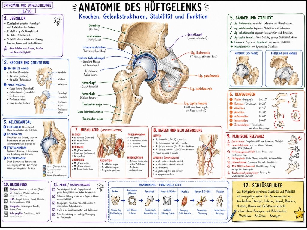 Anatomie des Hüftgelenks: Knochen, Gelenkstrukturen, Stabilität und Funktion