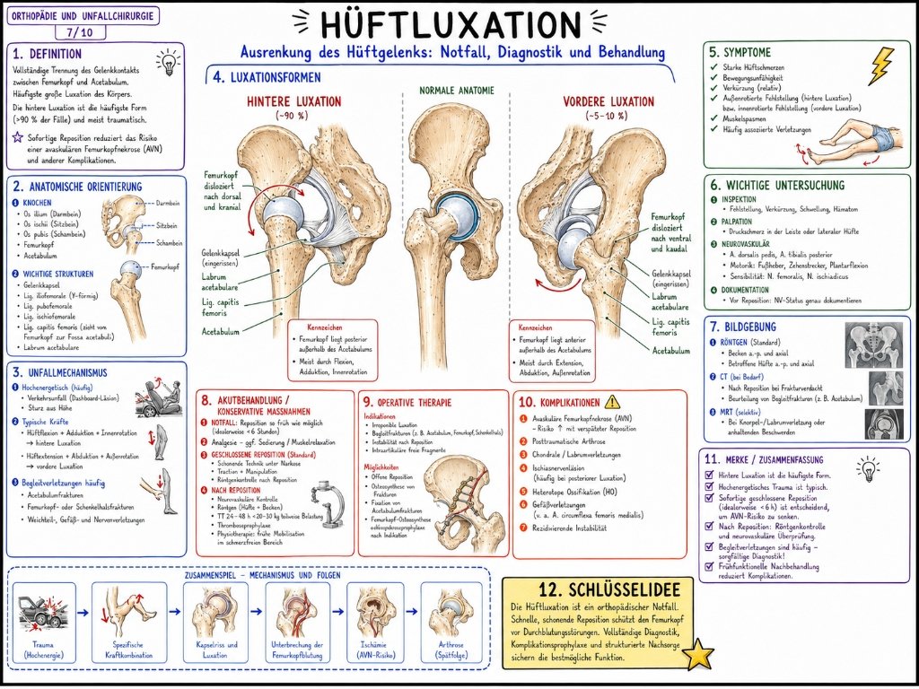 Hüftluxation: Ausrenkung des Hüftgelenks, Notfall, Diagnostik und Behandlung