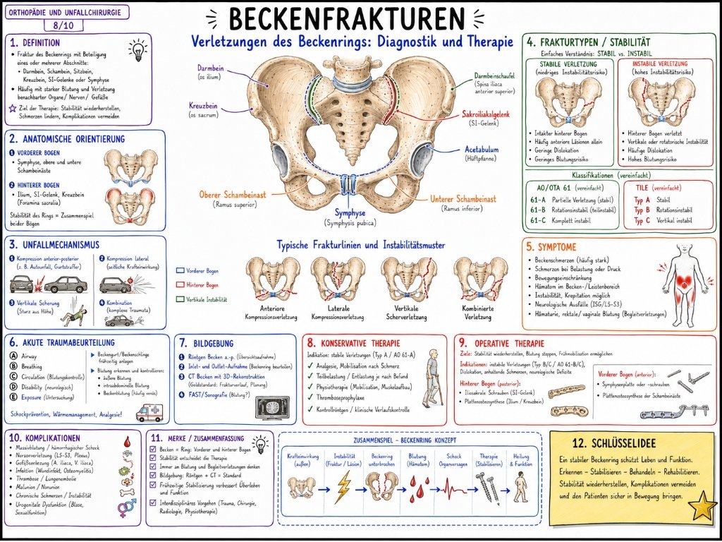 Beckenfrakturen: Verletzungen des Beckenrings, Diagnostik und Therapie