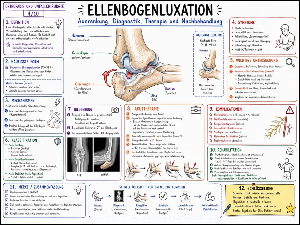 Ellenbogenluxation: Ausrenkung, Diagnostik, Therapie und Nachbehandlung